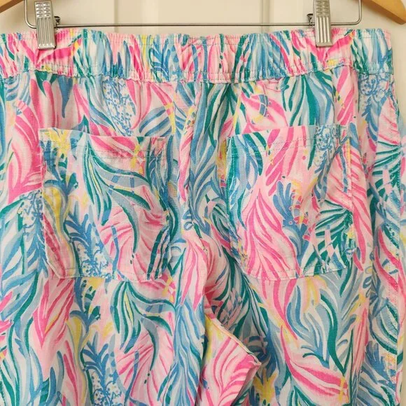 Lilly Pulitzer Taron Linen Tropical Print Lounge Pants Summer Vacation Casual - Picture 4 of 9